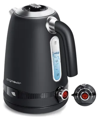 Produktbild von Digitaler Edelstahl Wasserkocher 1,7L mit Temperatureinstellung 40-100°C, Temperaturanzeige, Warmhaltefunktion, 2200W, Retro Teekocher Schwarz