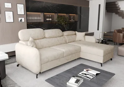 Produktbild von AX LIVING Ecksofa mit Schlaffunktion Ribella 5 L-Form 265cm Samt in Creme Rechts
