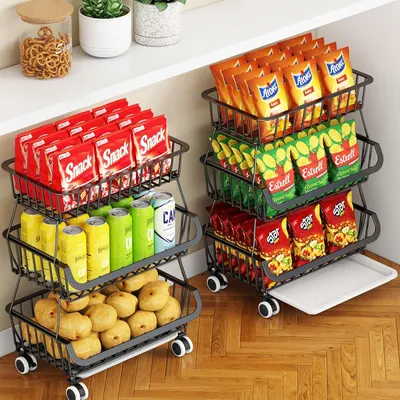Image de Chariot à 3 niveaux avec roues - Organisateur de cuisine
