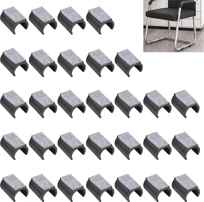 Produktbild von 30 Stück - Stuhlkissen mit Filz-Pads - 25 mm Kunststoff-Stuhlbeinschutz - U-förmige Stuhlrohrschoner - rutschfeste Stuhlbeintipps - runde Schlittenbasis Stuhlbein - schwarz