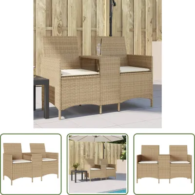 Produktbild von The Living Store Gartensofa 2-Sitzer mit Tisch und Kissen Beige Poly Rattan