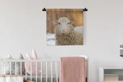 Produktbild von MuchoWow® Wandteppich Wandbehang Schafe - Schnee - Wolle 60x60 cm Tapisserie Dekoration Wandtuch - Dekorationen - Wand Decke