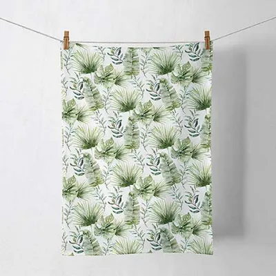 Immagine prodotto di Canovaccio in cotone 50x70 cm con motivo foglie tropicali verde/bianco