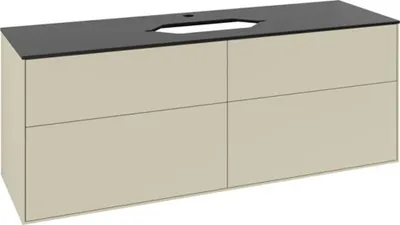 Image de Villeroy & Boch Finion meuble sous lavabo, 4 tiroirs, avec trou pour robinet, 1600x603x501mm, Glass Black Matt, F32200HJ