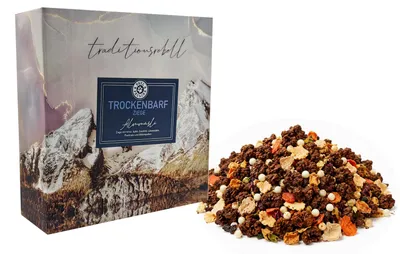 Produktbild von Paul & Paulina Trockenbarf Almmüsli Ziege 700g für Hunde / 75% getrocknetem Ziegenfleisch mit 25% Gemüse + Obst