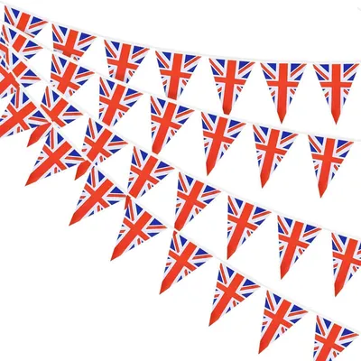Produktbild von Union Jack Wimpelkette 30 Flaggen 14x21cm Stoff Girlande für Partys & Deko