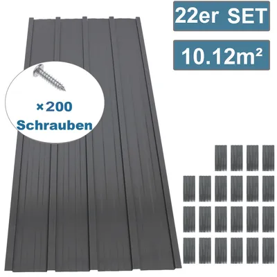 Produktbild von GIHAUVIA 22x Profilblech Trapezblech 108cm x 42.6cm = 10.12 m² Dachblech für Gerätehaus Carport Anthrazit Verzinktes Dachplatten Wandblech Dachblech