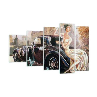 Produktbild von Bilder auf glas - frau retro stil - 100x60cm - Glasbilder - Wandbilder - Kunstdruck - zum Aufhängen bereit - Wanddekoration aus Glas - Glas Bilder - Wandbild auf Glas - 5 Teile - GEG100x60-3467