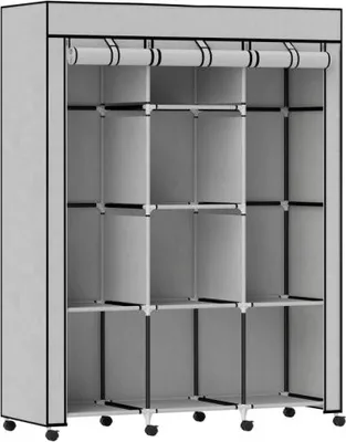 Produktbild von Stoffschrank Aufbewahrungsloesung 8 Regale 2 Kleiderstangen 125 x 43 x 162 5 cm Grau Leichtgrau Fabric Schlafzimmer Ankleidezimmer