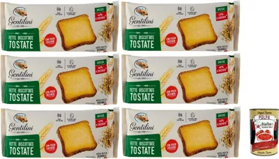 Produktbild von Gentilini Fette Biscottate Tostate dicke geröstete Zwieback Brot n mit weniger Zucker 100% Italienisches Produkt 6x 175g + Italian Gourmet polpa 400g