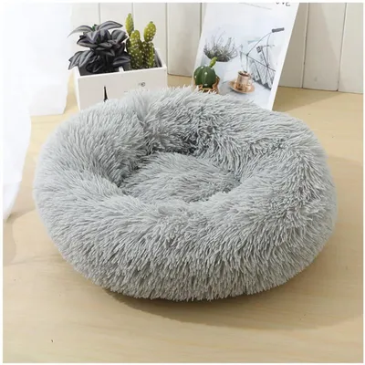 Produktbild von Hundebett Rund Plüsch Donut für Katzen und Hunde 100cm Hellgrau Waschbar