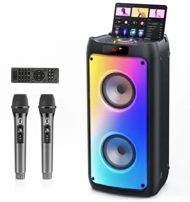 Imagen del producto de Equipo de karaoke para adultos Altavoz Bluetooth con 2 micrófonos inalámbricos - 150 W - Bluetooth 5.3 - 12 h de batería - Luz RGB