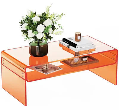 Acryl Salontafel, Oranje, 80x50x38 cm, transparent