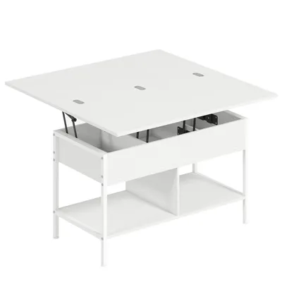 Produktbild von Höhenverstellbarer und ausziehbarer Couchtisch, Wohnzimmertisch mit verstecktem Stauraum und offenen Regalen, 98 x 49 x 55 cm, weiß