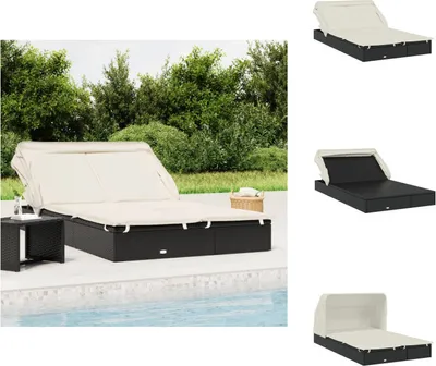 Produktbild von vidaXL 2-Personen-Sonnenliege mit Dach Schwarz 213x118x97 Poly Rattan -  Sonnenliegen