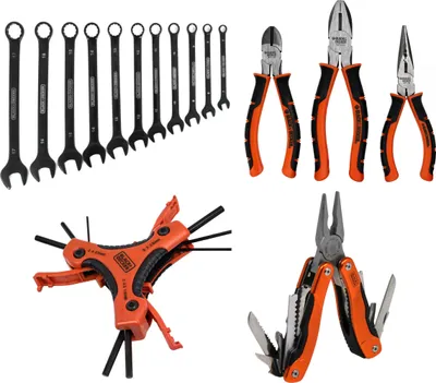 Produktbild von Black + Decker 16-tlg Werkzeug Set Zange Ringmaulschlüssel Multitool Sechskant