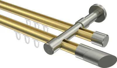 Produktbild von Interdeco Innenlaufstange / Gardinenstange mit Innenlauf Messing-Optik / Edelstahl-Optik, Typ Prestige Verano (Schräge Bicolor), 20 mm Ø 2-läufig, 600 cm