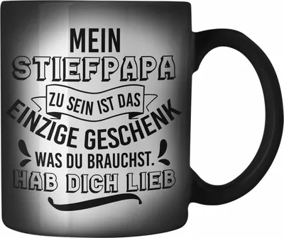 Produktbild von Trendation - Stiefpapa Farbwechsel Zauber-Tasse Spruch Geschenk Lustige Sprüche Stiefvater Geschenk Geburtstag Geburtstagsgeschenk (Schwarz)