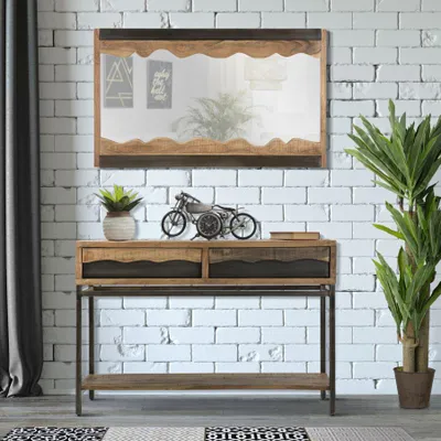 Obrázok produktu pre Konzolový stolík z hnedého dreva s 2 zásuvkami a policou 118x40x80 cm