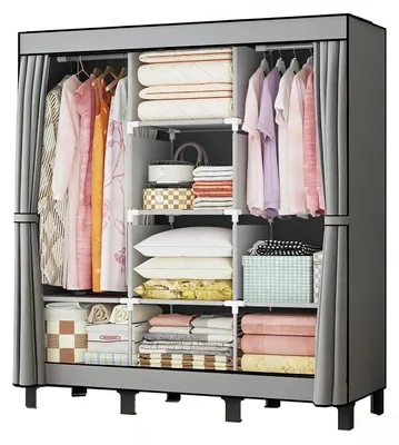 Produktbild von Tragbarer Kleiderschrank 130x45x172 cm Grau Stoff Hängeregal Aufbewahrung