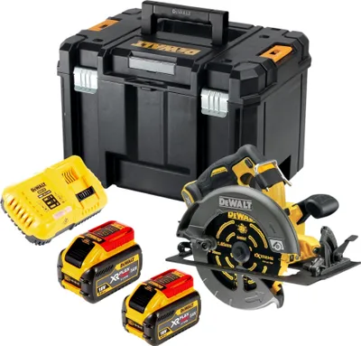 Produktbild von DeWALT DCS 578 X2T Akku Kreissäge 54V XR FlexVolt 190 mm Brushless + 2x Akku 9,0 Ah + Ladegerät + TSTAK
