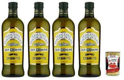 Produktbild von Desantis San Giovanni Olio Extra Vergine di Oliva 1 L – 4er Pack | kalt extrahiert, ausgewogener Geschmack, EU-Oliven – ideal roh & zum Kochen + Italian Gourmet polpa