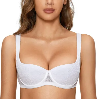 Produktbild von BH für Damen, Balconette-Modell, mit Spitze und gepolsterten Cups, weiß