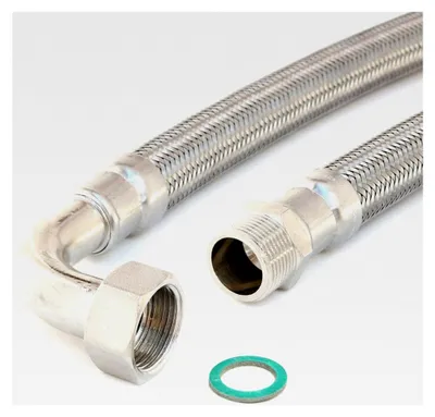 Produktbild von Panzerschlauch 3/4"AG x 3/4"ÜM mit Bogen und Trinkwasserzulassung