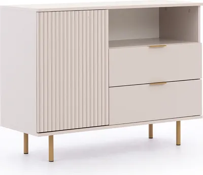 Produktbild von Kommode NUBIA NB-01 mit 2 Schubladen 1 Tür Sideboard 107 cm Mehrzweckschrank Anrichte Highboard SoftClose, Push-to-Open, Modern (Kaschmir)