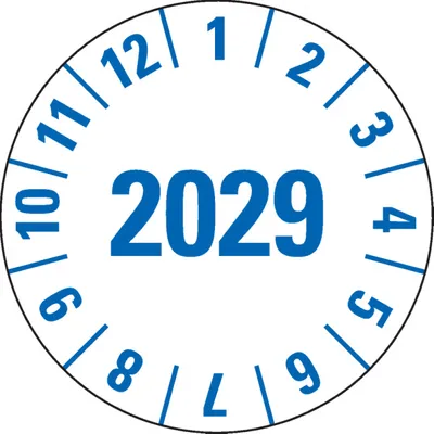 Produktbild von Dreifke® Prüfplakette 2029, weiß, Folie, mit Spezialkleber, Oberflächenschutz...