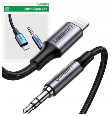 Zdjęcie produktu dla Ugreen 70509, Srebrny, 3.5mm, Lightning, 1 m, Męska, Męska