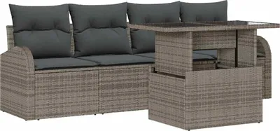 Image de Ensemble de 5 assises de jardin vidaXL, gris, en résine tressée