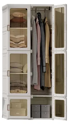 Produktbild von Faltbarer Kleiderschrank 69 x 170 x 50 cm Weiß 6 Türen mit Kleiderstange