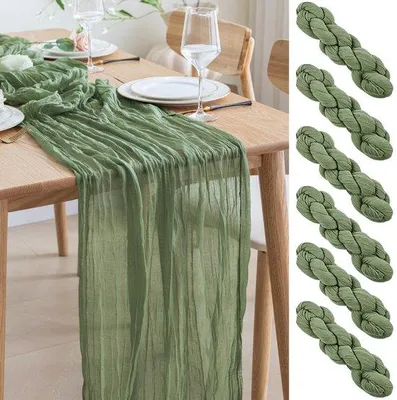 Produktbild von Saliegroener Durchscheinender Tischläufer 300x90cm Boho Stoff