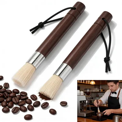 Kaffeereinigungsbürsten 2er-Pack, Naturborsten, Holzgriff