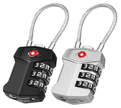 Produktbild von Zahlenschloss Kofferschloss Gepäckschloss - TSA-zugelassen - Kabelschloss 10 cm - 3 Ziffern - Schwarz und Silber - Für Gepäck und Taschen
