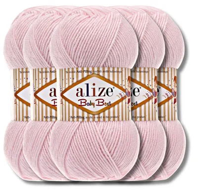 Produktbild von Alize 5x 100g Baby Best Wolle, Antipilling, Uni, Häkeln, Stricken (Rosa)