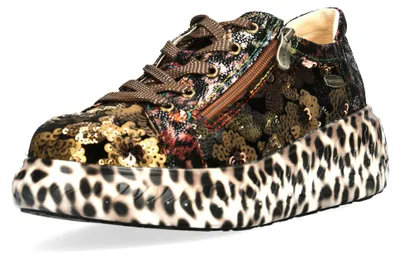 Produktbild von Laura Vita Damen Sneaker Plateausohle Leo-Muster Floral SODAO 02, Größe:38 EU, Farbe:Gold