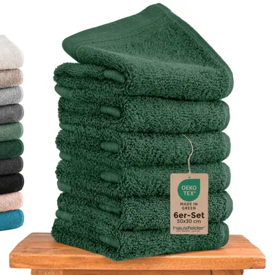 Produktbild von Hausfelder Gästehandtücher Set Premium Handtücher (Dunkelgrün, 6 Gästehandtücher 50x30cm)