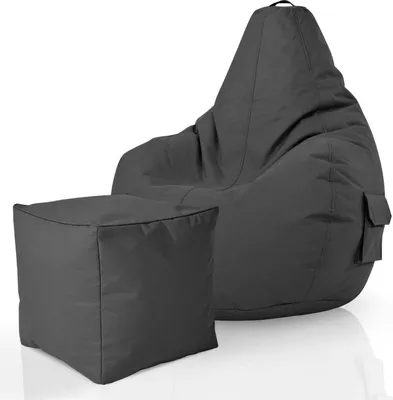 Produktbild von Green Bean® 2er Set Sitzsack + Hocker "Cozy+Cube" - mit EPS Perlen Füllung - robust waschbar schmutzabweisend - Anthrazit