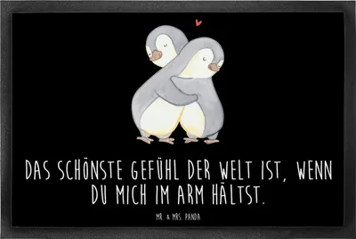 Produktbild von Mr. & Mrs. Panda Schmutzmatte Pinguine Kuscheln 60 x 90 cm - Schwarz - Geschenk, Freund, Fussmatte, Freundin, fußmatte, Valentinstag, Mitbringsel, Türmatte, Bodenvorleger