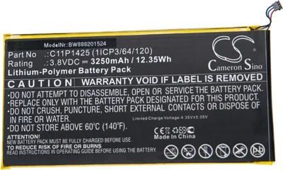 Produktbild von vhbw Akku Ersatz für Asus 0B200-01510100, C11P1425 (1ICP3/64/120) für Tablet Pad (3250 mAh, 3,8 V, Li-Polymer)