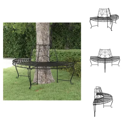 Produktbild von vidaXL Baumbank Halbrund Ø160 cm Schwarz Stahl -  Gartenbänke