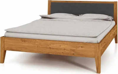 Produktbild von Bett Sydo 9 aus Wildeiche massiv 90x200 cm mit Polsterkopfteil Anthrazit