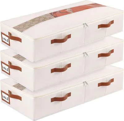 Image de Boîte de rangement sous le lit, beige, 60 x 30 x 15 cm, transparente