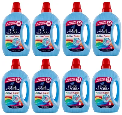 Produktbild von 8er-Pack Felce Azzurra Lavatrice Active Color,Flüssigwaschmittel für die Waschmaschine Wirksam bei Kälte,für Buntwäsche,32 Wäschen 1595ml