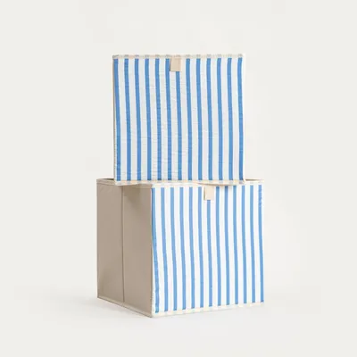 Zdjęcie produktu dla HOMLA Pudełka do przechowywania LINETA w niebieskie pasy 2 szt. / 30x30x30 cm