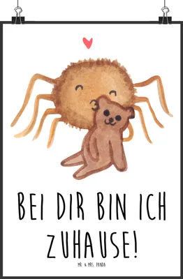 Produktbild von Mr. & Mrs. Panda Bild Spinne Agathe Teddy DIN A3 - Weiß - Geschenk, Wandbild, Freundschaft, drucke, Treue, Kunstdruck, Miteinander, Dankeschön, Verliebt, wanddeko
