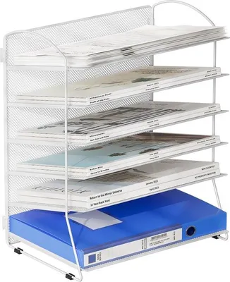 Produktbild von Unyqoos® Metall-Büroorganizer, stabil & pulverbeschichtet – 6 Fächer für A4 Dokumente & Magazine, Weiß, 32,5 x 22,5 x 40 cm