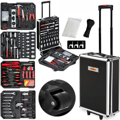 Produktbild von MONZANA® 1050tlg Werkzeugtrolley CrV-Stahl Werkzeugkoffer Aluminiumkoffer mit Rollen Teleskopgriff Abschließbar Qualitätswerkzeug Werkzeugset Anthrazit